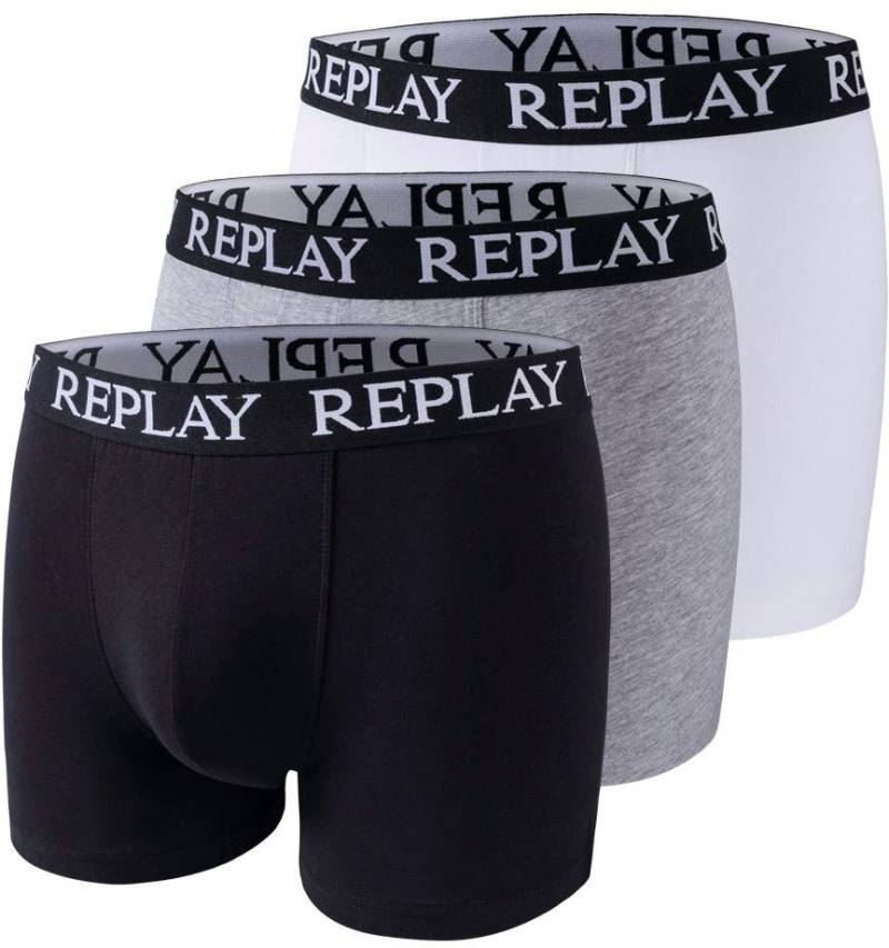 Replay Boxershorts BOXER Style 01/C Basic Cuff Logo 3pcs Box (Packung, 3er) mit Logoschriftzug am elastischen Bund von Replay