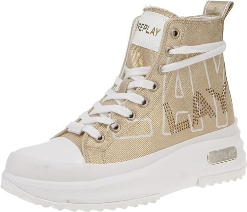 REPLAY Damen Aqua Print 2 Sneaker, 2195 BEIGE Gold, 41 EU von Replay