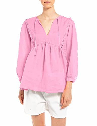 Replay Damen Bluse Langarm aus Leinen, Light Rose 307 (Rosa), M von Replay