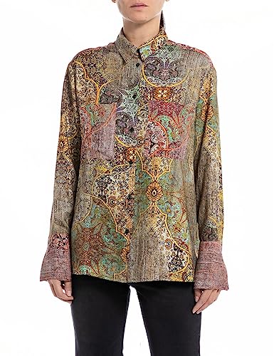 Replay Damen Bluse Langarm All Over Print, Multicolor 010 (Mehrfarbig), M von Replay