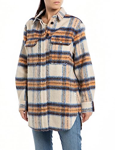 Replay Damen Bluse Langarm Kariert, Cream/Royal/Dark Brown/Brick 010 (Mehrfarbig), M von Replay