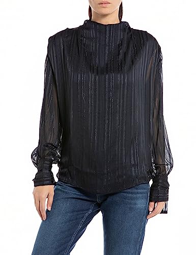 Replay Damen Bluse Langarm Transparent, Blue 010 (Blau), L von Replay
