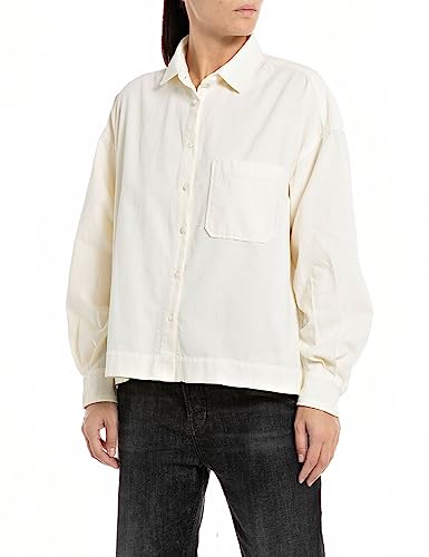 Replay Damen Bluse Langarm aus Baumwolle, Butter 002 (Elfenbein), XXS von Replay