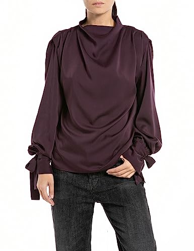 Replay Damen Bluse Langarm aus Viskose, Old Wine 377 (Rot), XS von Replay