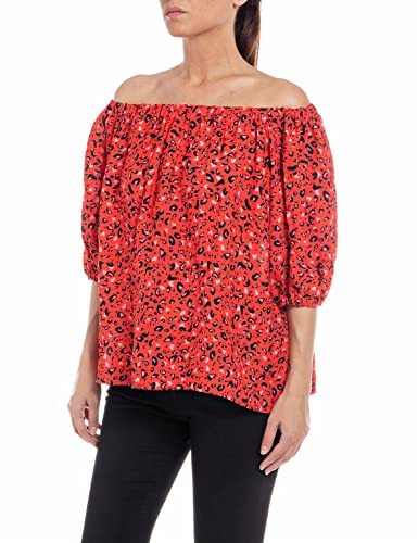 Replay Damen Bluse Schulterfrei aus Viskose, Rot (Red/Pink/Black 010), M von Replay