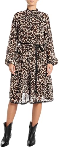 Replay Damen Blusenkleid Langarm mit Gürtel, Mehrfarbig (Brown/Black/Sand 010), XS von Replay