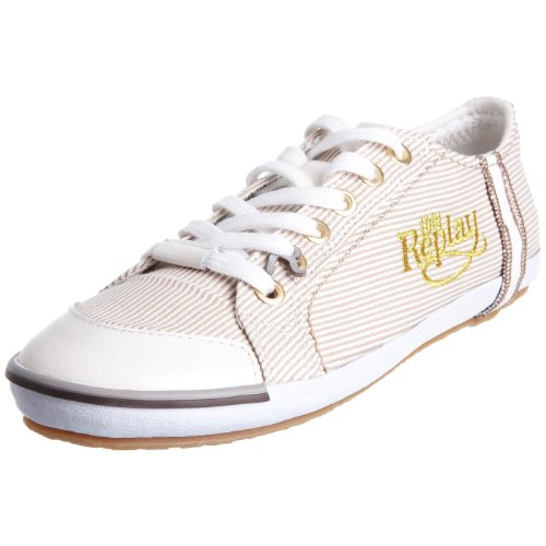 Replay Damen Bridgette Streifen Schnürschuh, weißgold, 40 EU Replay Damen Bridgette Streifen Schnürschuh, weißgold, 40 EU von Replay
