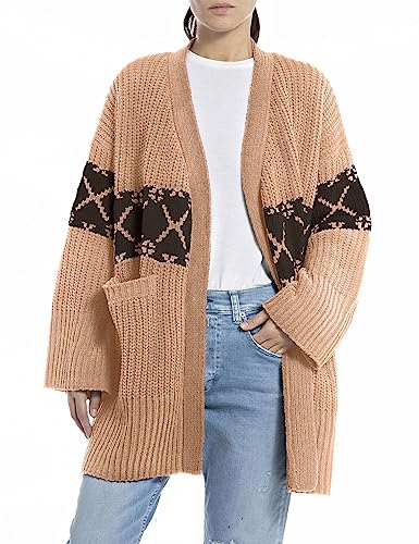 Replay Damen Cardigan Strickjacke, Jacquard Desert/Deep Brown 020 (Mehrfarbig), XS von Replay