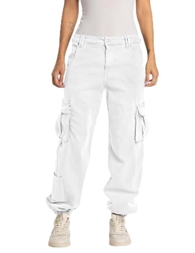 Replay Damen Cargo-Hose mit Stretch, Optical White 001 (Weiß), 26 von Replay