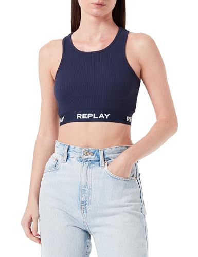 Replay Damen Crop Top mit Stretch, Dark Blue 908 (Blau), XL von Replay