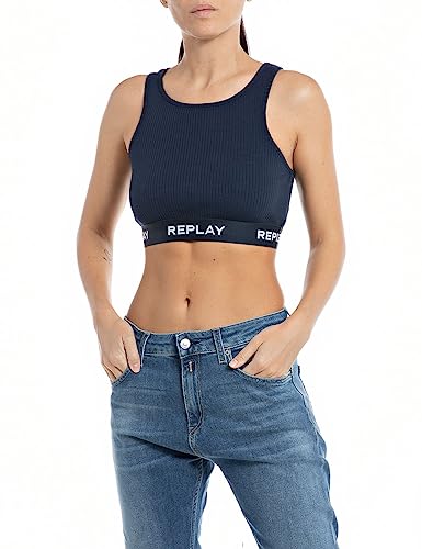 Replay Damen Crop Top mit Stretch, Dark Blue 908 (Blau), XS von Replay