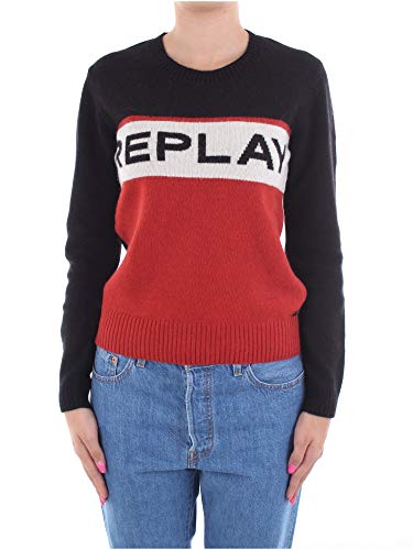 Replay Damen DK6006.000.G22568 Pullover, Schwarz (Black/Pale Red/White 30), XS von Replay