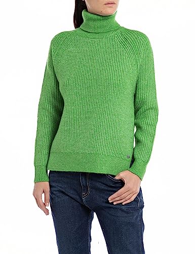 Replay Damen Pullover Rollkragenpullover Recyceltes Material, Bright Green 674 (Grün), XXS von Replay