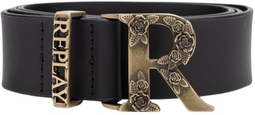 Replay Damen Gürtel mit Logoschnalle, Schwarz (Sun Black 0099), 80 von Replay