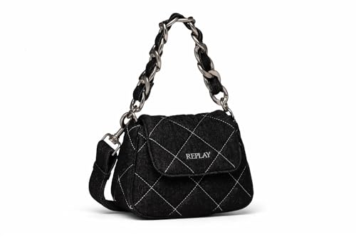 Replay Damen Handtasche aus Baumwolle, Schwarz (Denim Black 492), Onesize von Replay