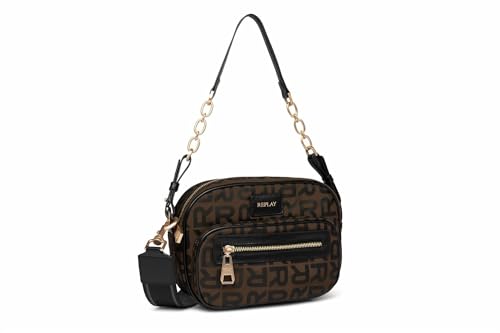 Replay Damen Handtasche mit Logo-Print, Braun (Brown Cocoa + Black 1583), Onesize von Replay