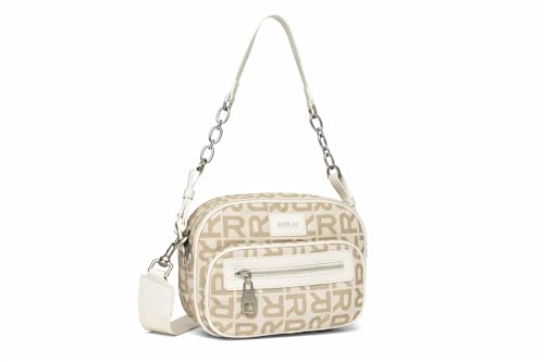Replay Damen Handtasche mit Logo-Print, Mehrfarbig (Dirty White + Sand 1628), Onesize von Replay