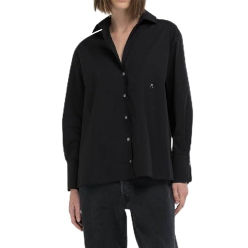Replay Damen Hemd Langarm Oversized, Schwarz (Black 098), XS von Replay