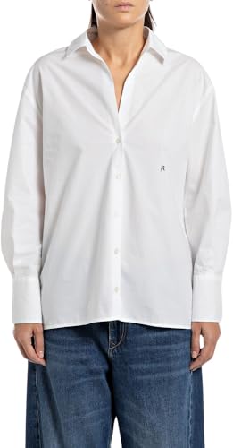 Replay Damen Hemd Langarm Oversized, Weiß (White 001), XS von Replay