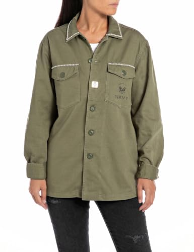 Replay Damen Hemd Langarm aus Baumwolle, Grün (Light Military 833), L von Replay