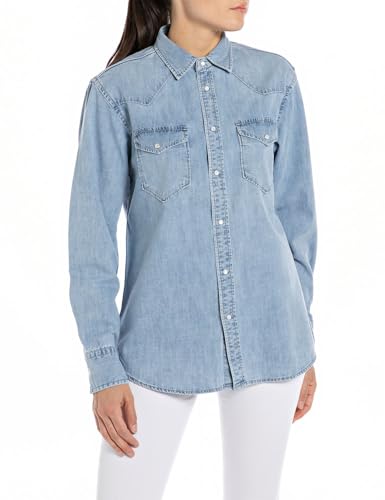 Replay Damen Hemd Langarm aus Baumwolle, Light Blue 010 (Blau), M von Replay