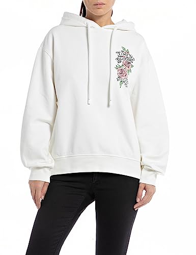 Replay Damen Hoodie Baumwolle, Weiß (Natural White 011), L von Replay