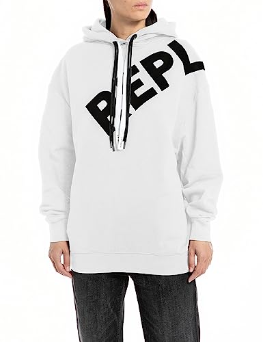 Replay Damen Hoodie aus Baumwolle, White 001 (Weiß), XL von Replay