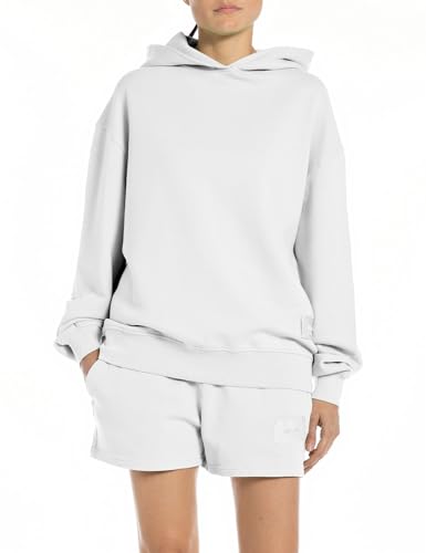 Replay Damen Hoodie aus Baumwolle, White 001 (Weiß), XL von Replay