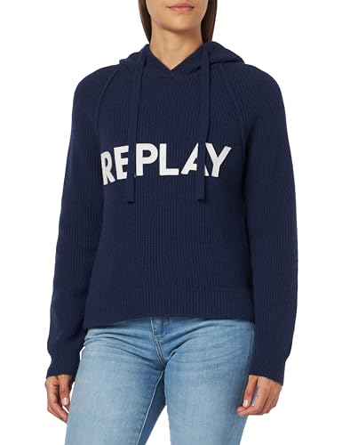 Replay Damen Hoodie mit Kapuze, Blue 085 (Blau), S von Replay