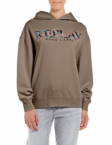 Replay Damen Hoodie mit Kapuze, Braun (Mud 842), L von Replay