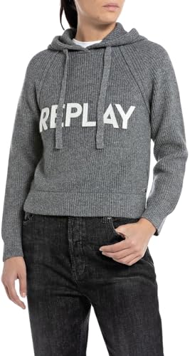 Replay Damen Hoodie mit Kapuze, Grau (Iron Melange M08), XS von Replay