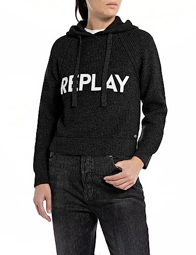 Replay Damen Hoodie mit Kapuze, Black 098 (Schwarz), XS von Replay