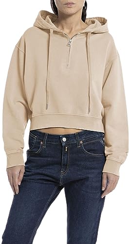 Replay Damen Hoodie mit Reißverschluss Halber Zipper, Light Taupe 803 (Beige), XXS von Replay