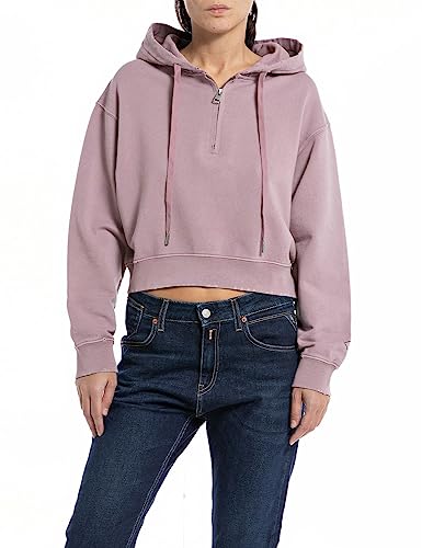 Replay Damen Hoodie mit Reißverschluss Halber Zipper, Powder Rose 465 (Rosa), XS von Replay