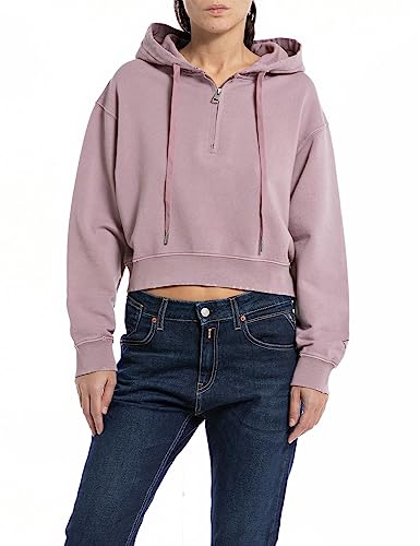 Replay Damen Hoodie mit Reißverschluss Halber Zipper, Powder Rose 465 (Rosa), XXS von Replay