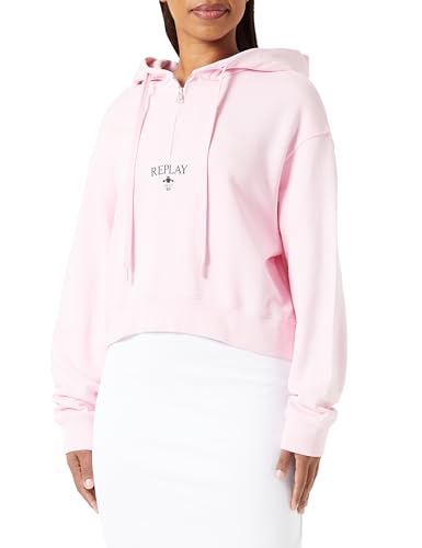 Replay Damen Hoodie mit Reißverschluss aus Baumwolle, Bubble Pink 066 (Rosa), M von Replay