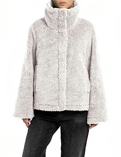 Replay Damen Jacke Kunstfelljacke Teddyfell, Grau (Ivory 865), L von Replay