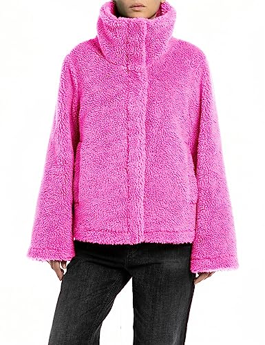 Replay Damen Jacke Kunstfelljacke aus Teddyfell, Fuchsia 069 (Violett), M von Replay