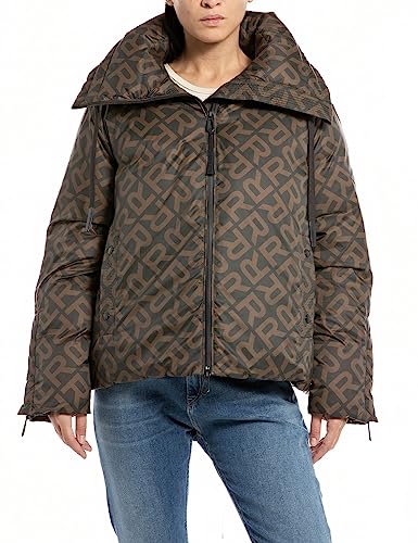 Replay Damen Jacke Winterjacke Logo All Over Print, Mehrfarbig (Brown/Black 010), L von Replay