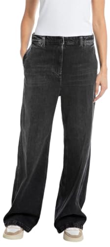 Replay Damen Jeans Drewby Wide Leg Straight-Fit aus Comfort Denim, Black 098 (Schwarz), 30W von Replay
