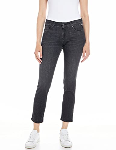 Replay Damen Jeans Faaby Flare-Fit Schlaghose mit Power Stretch, Black 098 (Schwarz), 24W / 28L von Replay