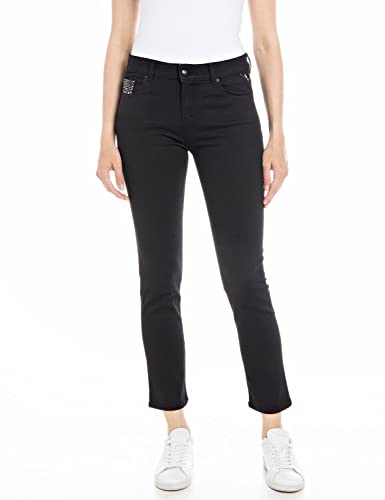 Replay Damen Jeans Faaby Slim-Fit mit Comfort Stretch, Black 098 (Schwarz), 28W / 30L von Replay