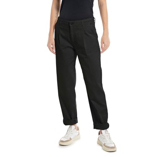 Replay Damen Jeans Joans Tapered-Fit aus Comfort Denim, Black 098 (Schwarz), 23W von Replay
