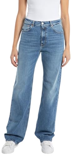 Replay Damen Jeans Laelj Wide-Leg-Fit Rose Label aus Comfort Denim, Blau (Medium Blue 009), 32W / 34L von Replay
