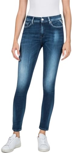 Replay Damen Jeans Luzien Skinny-Fit Hyperflex White Shades mit Stretch, Medium Blue 009 (Blau), 24W / 28L von Replay