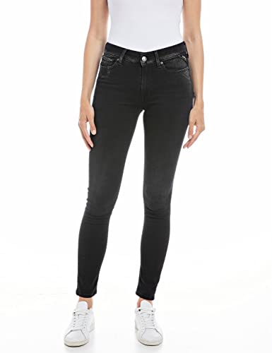 Replay Damen Jeans Luzien Skinny-Fit Hyperflex Recycled mit Stretch, Black 098 (Schwarz), 30W / 30L von Replay