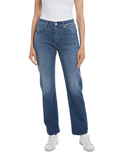 Replay Damen Jeans Maijke Straight Straight-Fit mit Stretch, Blau (Medium Blue 009), 27W / 30L von Replay