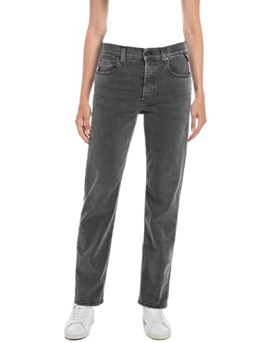 Replay Damen Jeans Maijke Straight Straight-Fit mit Stretch, Grau (Dark Grey 097), 23W / 28L von Replay