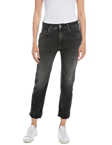 Replay Damen Jeans Marty Boyfit Recycled mit Stretch, Schwarz (Black Delavé 099), W26 x L28 von Replay