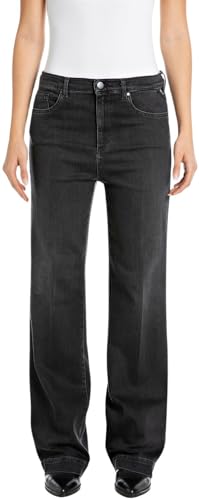 Replay Damen Jeans Melja Straight-Fit, Schwarz (Black 098), 23W / 30L von Replay